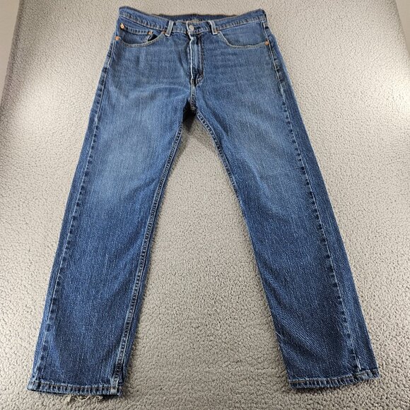 Levis Jeans Mens 36x30 505 Blue Straight Leg Zip Fly - Picture 2 of 16